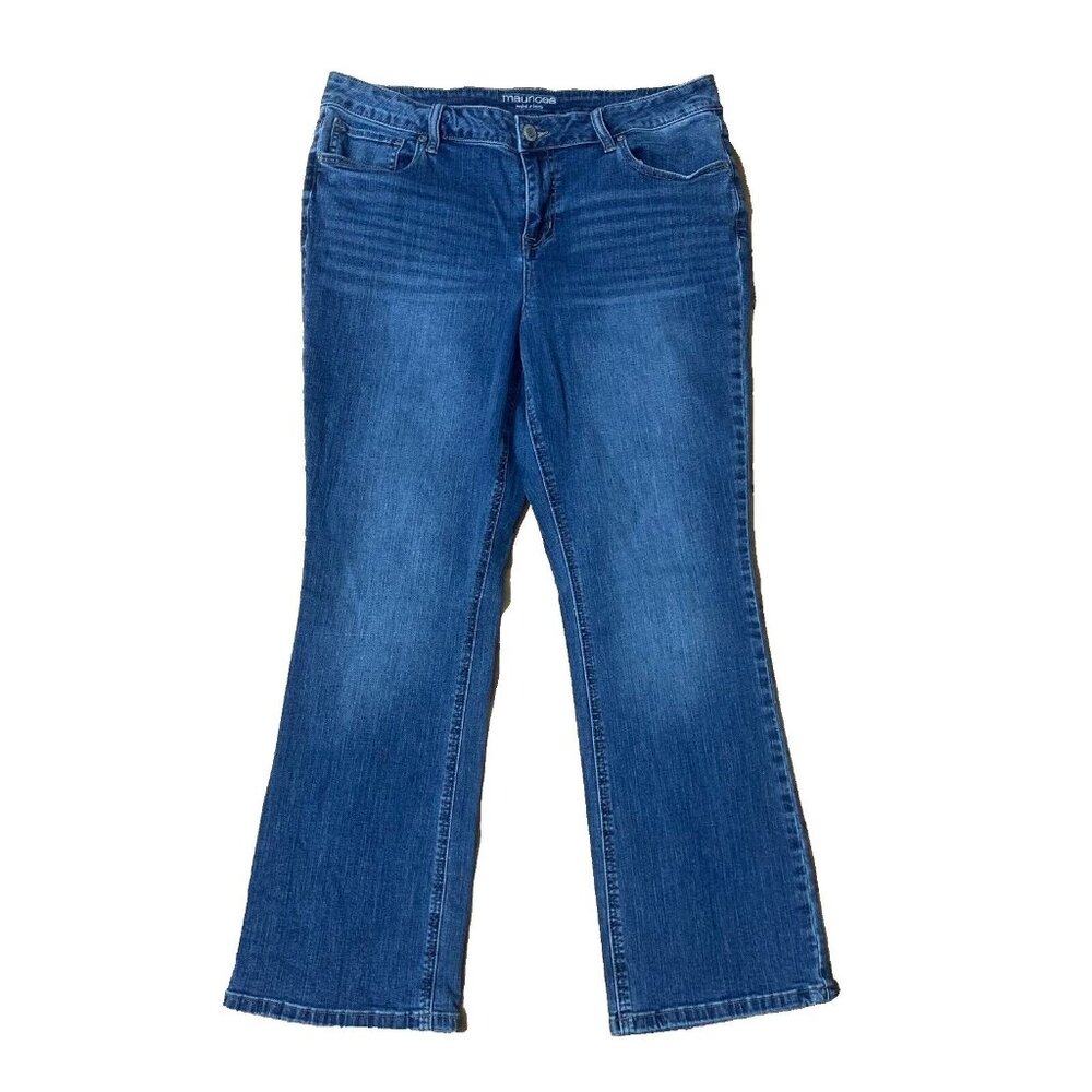 Maurices Jeans Mid Rise Bootcut Medium Wash Denim Pant Blue Flared 14 Short